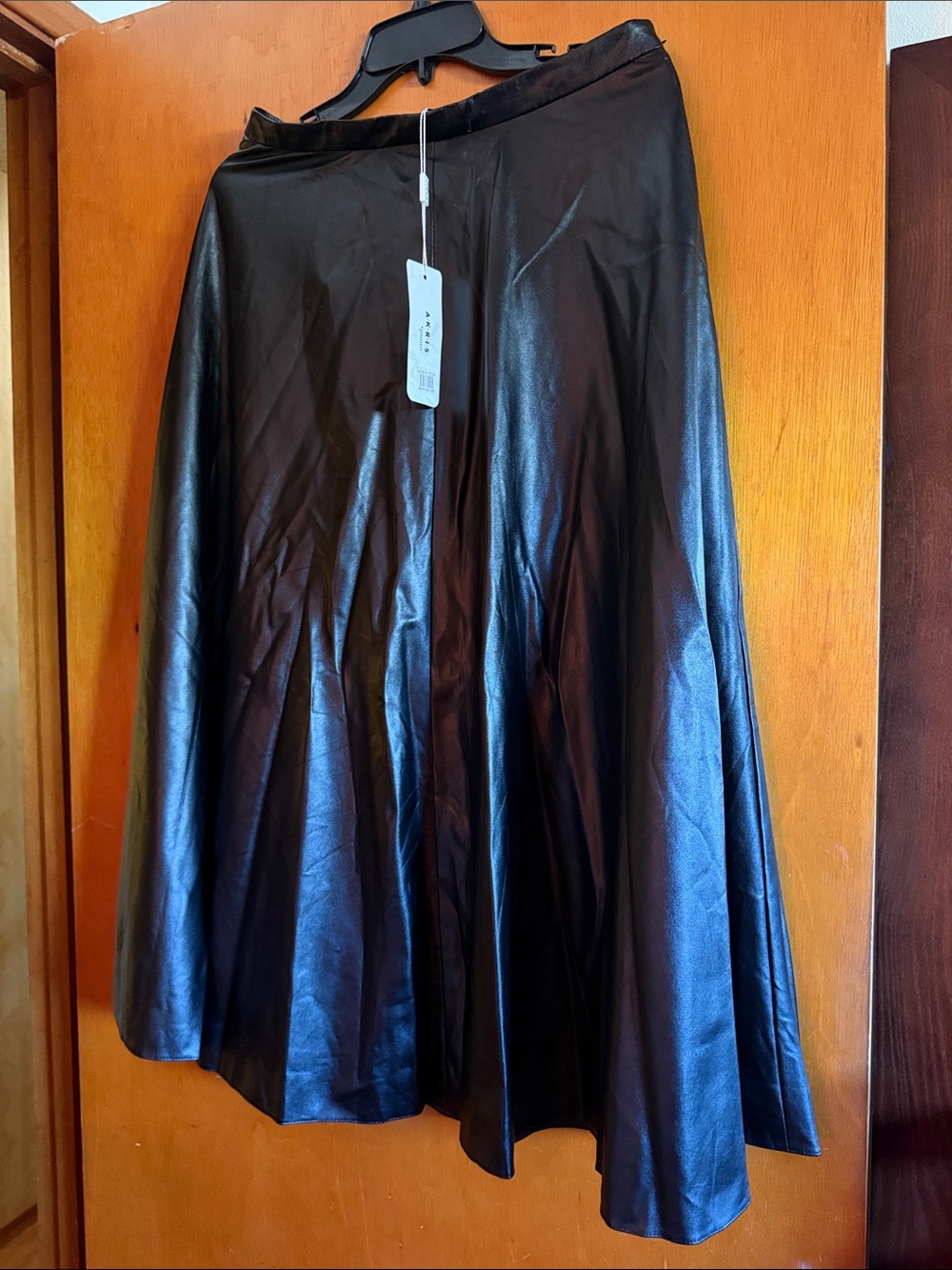 NWT Akris Punto Black Faux Leather A-Line Skirt
